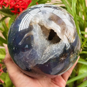 145 MM Large Blue Moss Agate Sphere/Druzy Moss Agate Sphere/Natural Moss Agate Sphere/Ball/High quality Druzy Healing Crystal For Home Decor