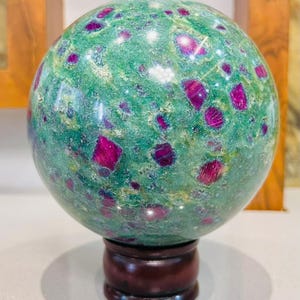 Rare Ruby in Fuchsite Sphere, UV Reactive Crystal, Healing Meditation Decor