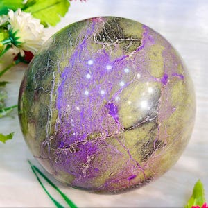 Large 135mm Stichtite Sphere: Atlantisite & Serpentine Crystal