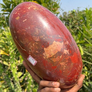 Large Red Jasper Lingam Stone: Healing Energy Decor (265MM)
