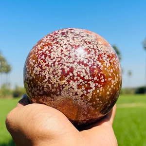Large Hornitos Poppy Jasper Sphere: Red & Yellow Stone Display (100mm)