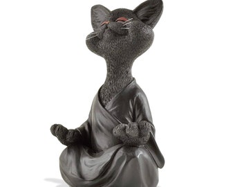 Statue chat Sculpture bouddha Zen meditation Statuette chat décoration intérieure et extérieure maison et jardin Magnifique cadeau