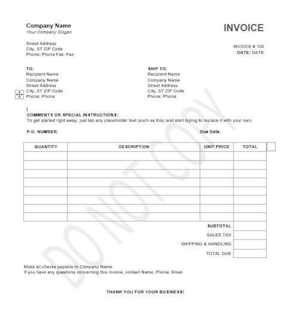 Digital Invoice Etsy
