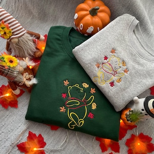 Fall Winnie the Pooh  Embroidered Sweatshirt : Fall Pooh Bear Jumper / Disney Fall Crewneck