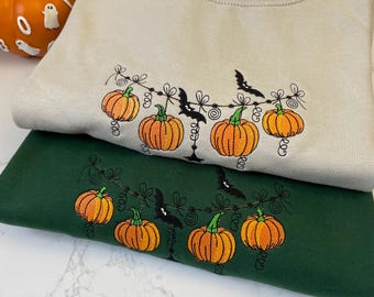 Embroidered Pumpkin Sweatshirt: Autumn Cozy Jumper, Fall Crewneck - Halloween Sweatshirt