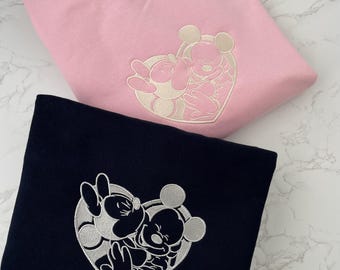 Mickey and Minnie Love Embroidered Sweatshirt: Disney Love Story, Matching Couple Jumper