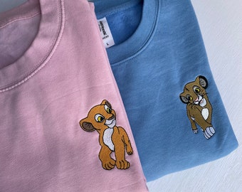 Sudadera con capucha bordada Simba & Nala / Sudadera rey león / Sudadera con capucha personalizada / Regalo para él / Regalo para ella / Sudadera con capucha de pareja / Regalo con capucha de Disney