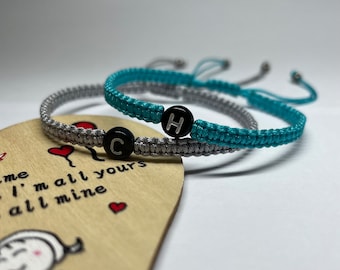 Initials bracelets / couples bracelets / black letter / friendship bracelets / gift / boyfriend  / girlfriend / personalised bracelets