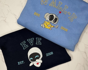 Wall-E and Eve Embroidered Sweatshirt: Robots Love Story, Matching Couple Jumper