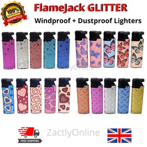 5x FLAMEJACK GLITTER Jet Lighters Rare Designs Windproof Dustproof Full Gift Set Collection Limited Collector Edition Gas Refillable Lighter