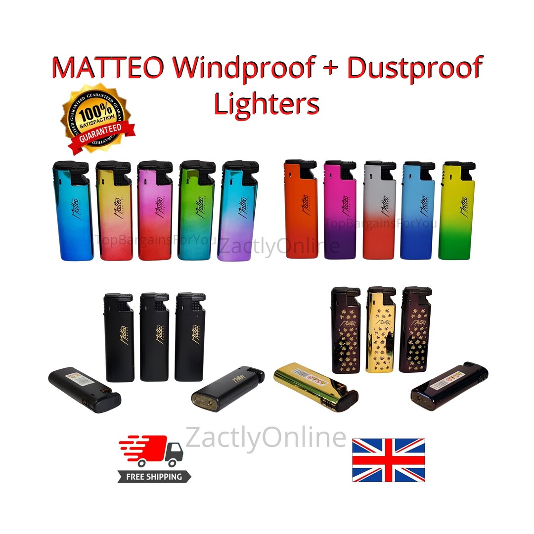 5 X MATTEO Jet Lighters Rare Designs Windproof Dustproof Full Gift Set