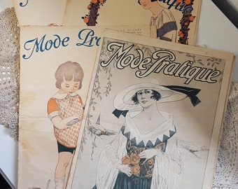 Vintage antike französische Modezeitschriften aus den 20-er Jahren im Art Deco Stil