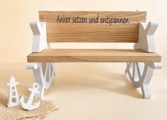 Maritime Deko Sitzbank Holz & Raysin – Steuerrad Deko minimalistisch – MEERZEIT Küstenstil – handgefertigte Geschenkidee Meer