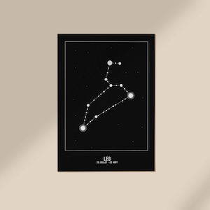 Leo Poster, Leo Zodiac Sign, Leo Constellation, Astrological Sign, Decoration, Gift, Personalized Print, Birth, Minimalist, Personalized