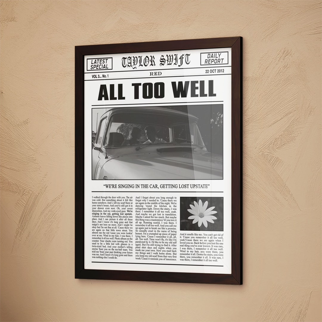 Taylor Swift Newspaper Print All Too Well Print Red Print - Etsy