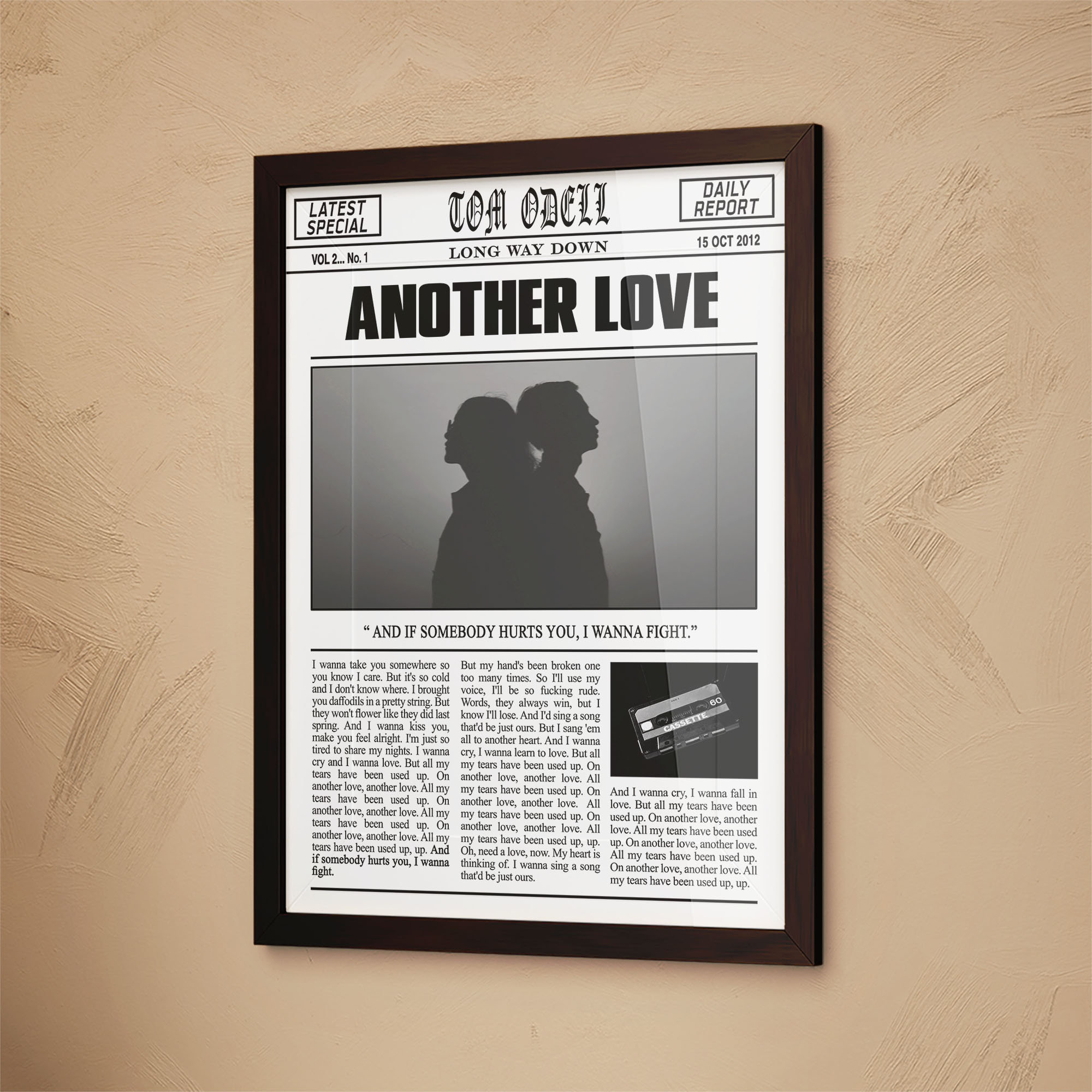 Tom Odell Newspaper Print, Another Love Lyrics Print, Long Way