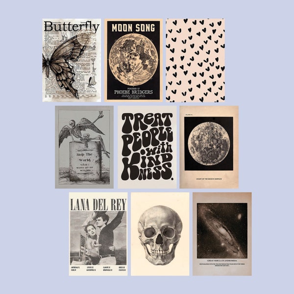 Vintage Posters Pack van 9, Fairy Grunge, Donkere Esthetiek, Grunge Room Decor, Grunge Poster Fairy Print, Grunge Wall Decor, Digitale Download