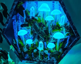 Lámpara de pared mediana con forma de seta de 34 cm, lámpara de seta, luz de seta, setas, luz nocturna de seta, decoración de setas, arte fantástico, azul