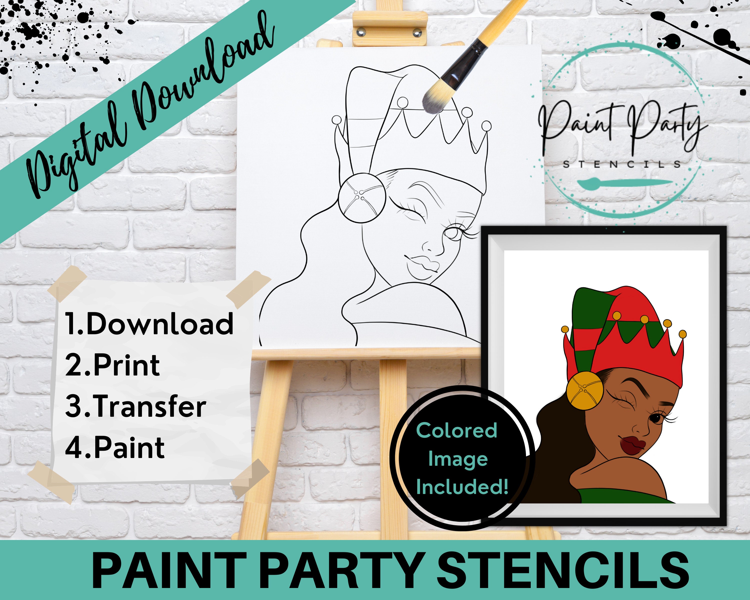 Paint & Sip/ Pre Drawn/ DIY Paint Party/8 X 10 Canvas/painting/adult  Painting/ Paint and Sip at Home Kit Beagle Christmas 