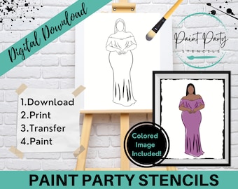 PAINT PARTY PRINTABLE/ Paint Party/ Pre-drawn/Outline Canvas/ Paint & Sip/Diy Paint Party / Pre-Sketched / Art Party/ Coloring Page/ Stencil
