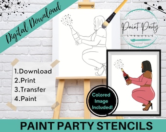 PAINT PARTY PRINTABLE/ Paint Party/ Pre-drawn/Outline Canvas/ Paint & Sip/Diy Paint Party / Pre-Sketched / Art Party/ Coloring Page/ Stencil