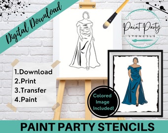 PAINT PARTY PRINTABLE/ Paint Party/ Pre-drawn/Outline Canvas/ Paint & Sip/Diy Paint Party / Pre-Sketched / Art Party/ Coloring Page/ Stencil