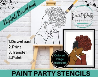 Diy Canvas | Adult Printable Coloring Page | Pre Drawn | Paint Party Png | Paint Kit | Sip And Paint Canvas