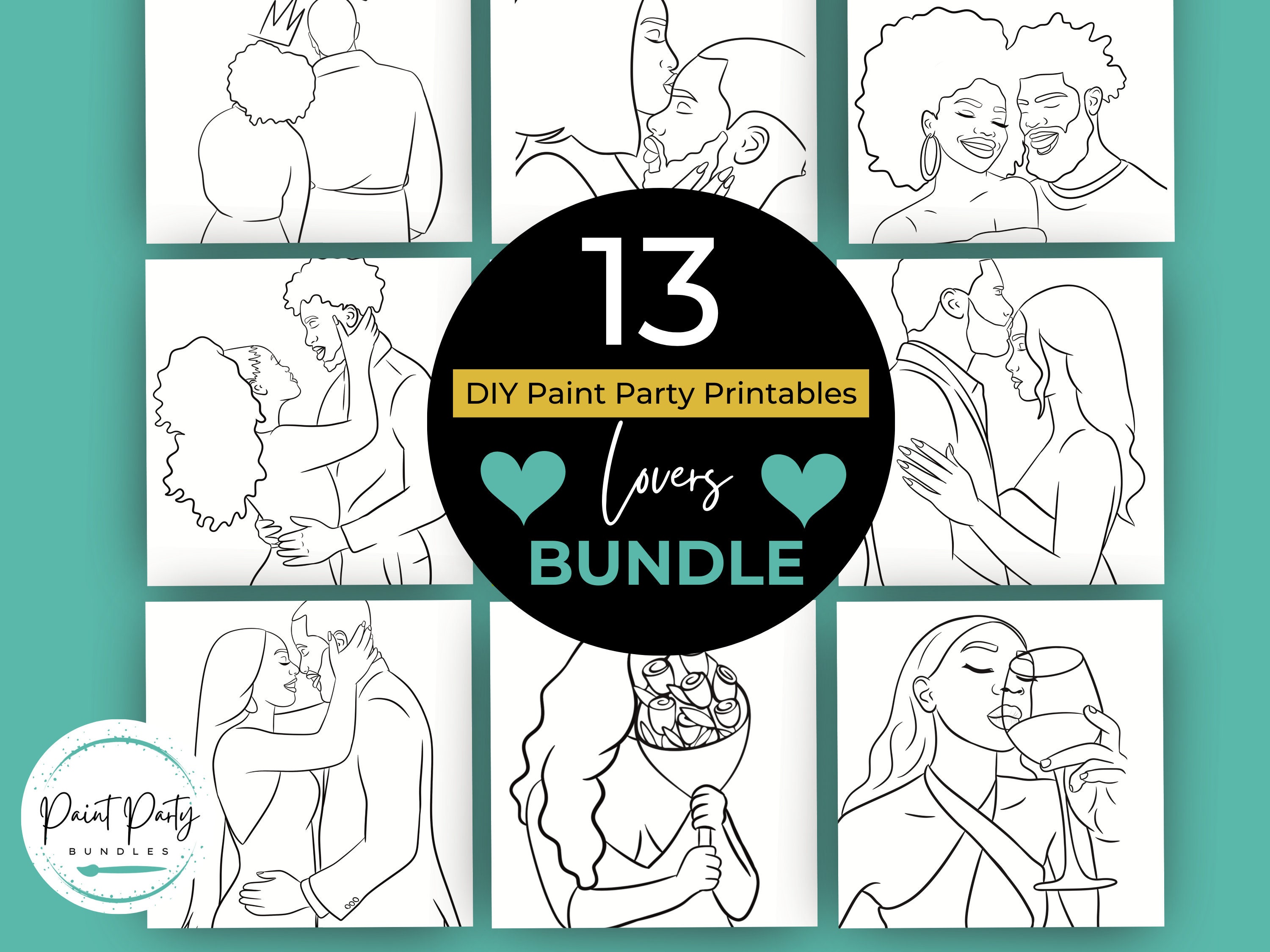 Adult Paint Party Printable Bundle| DIY Paint Party Printable| Printable Images For Paint Party| Couples Pngs| Paint Party Printable Couples