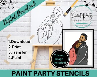 Sip And Paint Outline Png | Diy Canvas | Coloring Page | Diy Paint Kit | Png File Digital Download | Pre-Drawn Canvas | Outlined Canvas