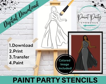 PAINT PARTY PRINTABLE/ Paint Party/ Pre-drawn/Outline Canvas/ Paint & Sip/Diy Paint Party / Pre-Sketched / Art Party/ Coloring Page/ Stencil