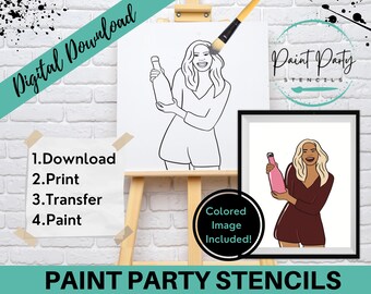 PAINT PARTY PRINTABLE/ Paint Party/ Pre-drawn/Outline Canvas/ Paint & Sip/Diy Paint Party / Pre-Sketched / Art Party/ Coloring Page/ Stencil