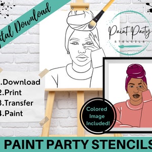 PAINT PARTY PRINTABLE/ Paint Party/ Pre-drawn/Outline Canvas/ Paint & Sip/Diy Paint Party / Pre-Sketched / Art Party/ Coloring Page/ Stencil