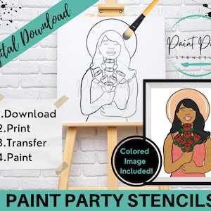 Sip And Paint | Party | Outlined Canvas | Stencil | Black Melanin Png | Instant Download | Clip Art | Diy Canvas | Adult Procreate Paint