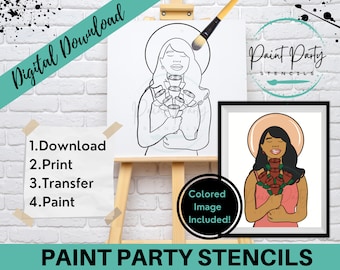 Sip And Paint | Party | Outlined Canvas | Stencil | Black Melanin Png | Instant Download | Clip Art | Diy Canvas | Adult Procreate Paint