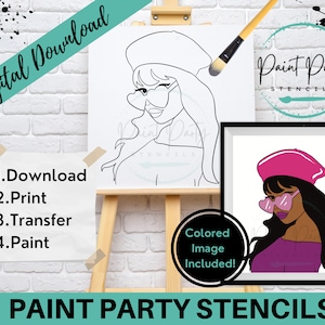 Diy Paint Party / Plantilla / Adultos / Fiesta de Arte / Lienzo delineado / Página para colorear / Kit de pintura / Sorber y pintar lienzo / Clip Art