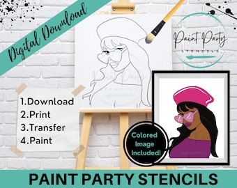 Diy Paint Party | Stencil | Adults | Art Party | Outlined Canvas | Coloring Page | Paint Kit | Sip And Paint Canvas | Clip Art
