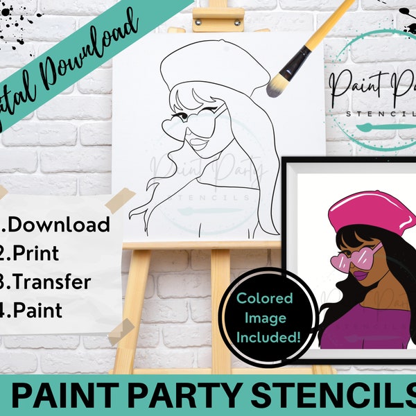 Diy Paint Party | Stencil | Adults | Art Party | Outlined Canvas | Coloring Page | Paint Kit | Sip And Paint Canvas | Clip Art