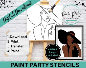 PAINT PARTY PRINTABLE/ Paint Party/ Pre-drawn/Outline Canvas/ Paint & Sip/Diy Paint Party / Pre-Sketched / Art Party/ Coloring Page/ Stencil