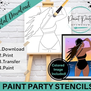 PAINT PARTY PRINTABLE/ Paint Party/ Pre-drawn/Outline Canvas/ Paint & Sip/Diy Paint Party / Pre-Sketched / Art Party/ Coloring Page/ Stencil