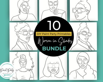 Adult Paint Party Printable Bundle, Paint Parties, Paint Party Theme, Sip and Paint Party, Paint Party Outline, Pre-drawn Canvas