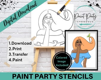 PAINT PARTY PRINTABLE/ Paint Party/ Pre-drawn/Outline Canvas/ Paint & Sip/Diy Paint Party / Pre-Sketched / Art Party/ Coloring Page/ Stencil