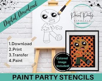 PAINT PARTY PRINTABLE/ Halloween/ Pre-drawn/Outline Canvas/ Paint & Sip/Diy Paint Party / Pre-Sketched / Art Party/ Coloring Page/ Stencil