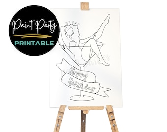 DIY Paint Party/ Pre-drawn /Outline Canvas /Adult Painting / Paint & Sip, DIY Paint Party / Pre-Sketched / Art Party/ Coloring Page/ Stencil