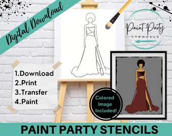 PAINT PARTY PRINTABLE/ Paint Party/ Pre-drawn/Outline Canvas/ Paint & Sip/Diy Paint Party / Pre-Sketched / Art Party/ Coloring Page/ Stencil