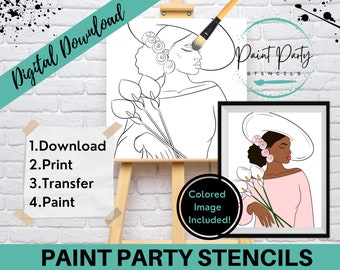 PAINT PARTY PRINTABLE/ Paint Party/ Pre-drawn/Outline Canvas/ Paint & Sip/Diy Paint Party / Pre-Sketched / Art Party/ Coloring Page/ Stencil