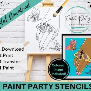 PAINT PARTY PRINTABLE/ Paint Party/ Pre-drawn/Outline Canvas/ Paint & Sip/Diy Paint Party / Pre-Sketched / Art Party/ Coloring Page/ Stencil