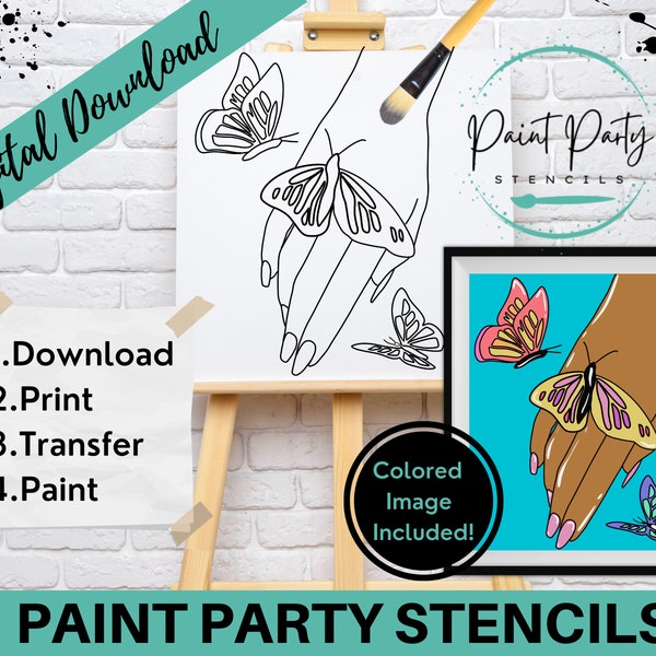 PAINT PARTY PRINTABLE/ Paint Party/ Pre-drawn/Outline Canvas/ Paint & Sip/Diy Paint Party / Pre-Sketched / Art Party/ Coloring Page/ Stencil