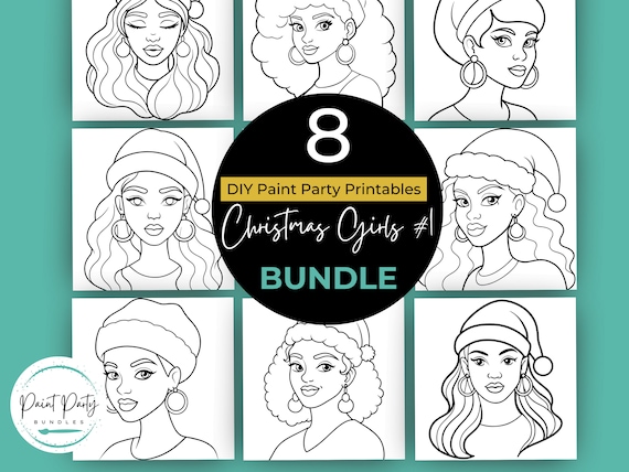 Christmas Adult Paint & Sip Party Printable Bundle | DIY Painting Parties Printables | Digital Images and Stencils For Pre-drawn Canvas Kit