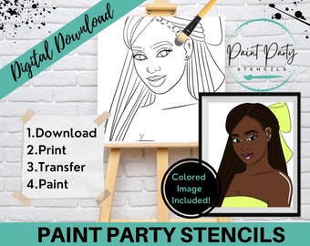 PAINT PARTY PRINTABLE/ Paint Party/ Pre-drawn/Outline Canvas/ Paint & Sip/Diy Paint Party / Pre-Sketched / Art Party/ Coloring Page/ Stencil