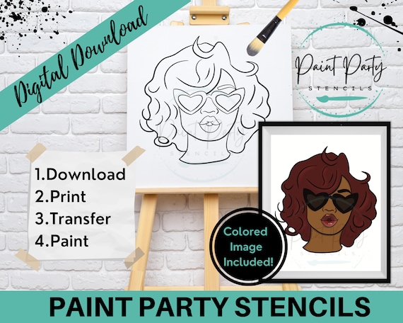 Paint Party Svg | Pre | Outlined Canvas | Art Party Paint Kit | Adult Procreate Paint | Clip Art | Sip And Paint Canvas | Coloring Page